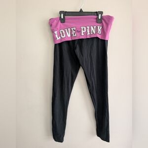 Vintage Pink Victoria's Secret Foldover Sequin Yoga Pants Size M